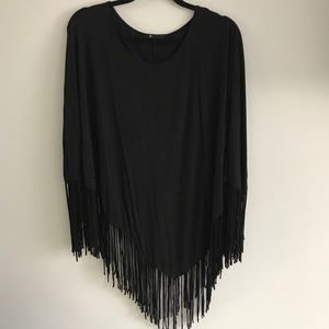 NWOT Fringe Poncho, BLACK